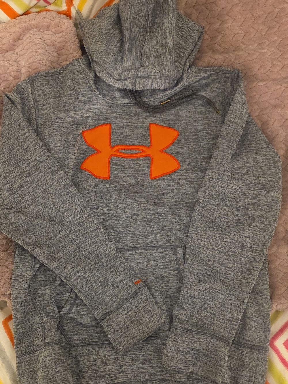 Under Armour Kids' Heather Gray Hoodie with Bright Orange Logo